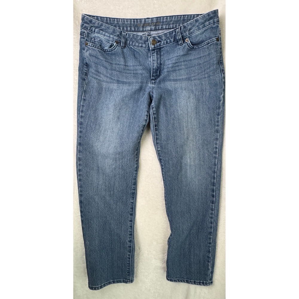Michael Kors Blue Denim Jeans Womens 10 Mid-Rise Stretch MK Logo 1981 Straight